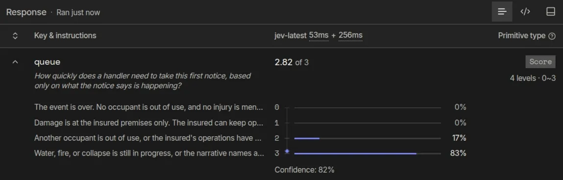 Jev playground Choice response for building occupancy: retail 88 percent, offices 12 percent, confidence 86 percent.